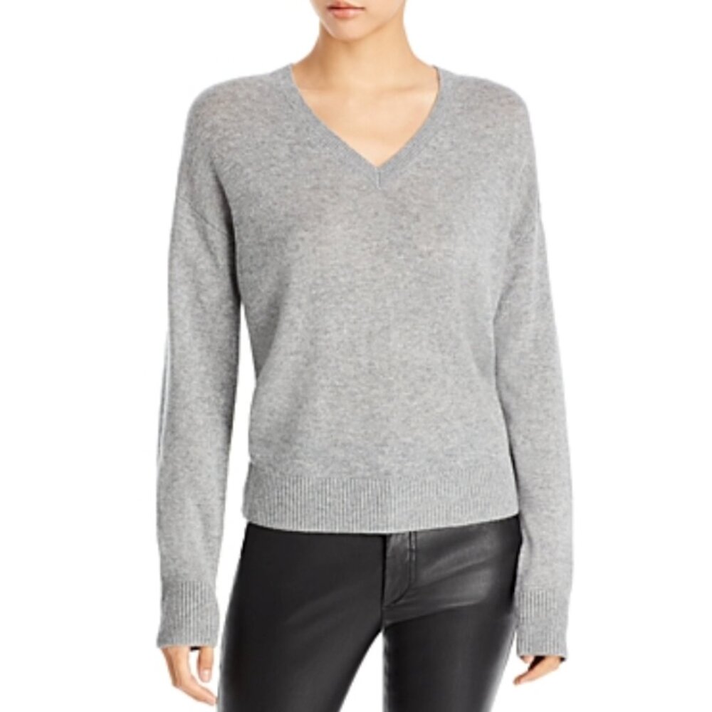 Theory Women's Long Sleeve V-Neck Husky Cashmere Pullover Sweater Grey L 21240